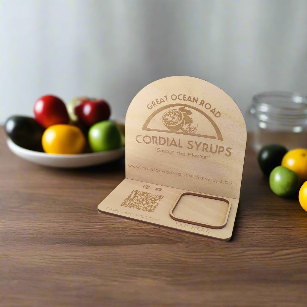 Business station - logo, QR code, and square reader holder