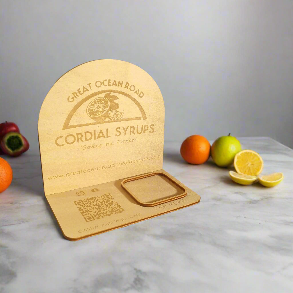 Business station - logo, QR code, and square reader holder