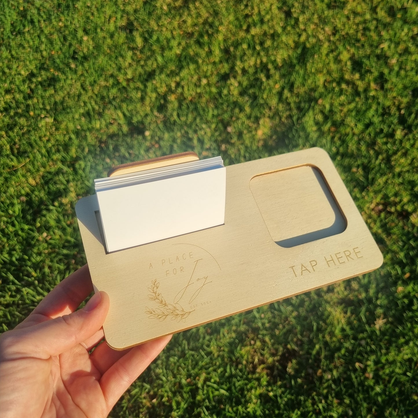 Square reader and business card holder - engraved logo