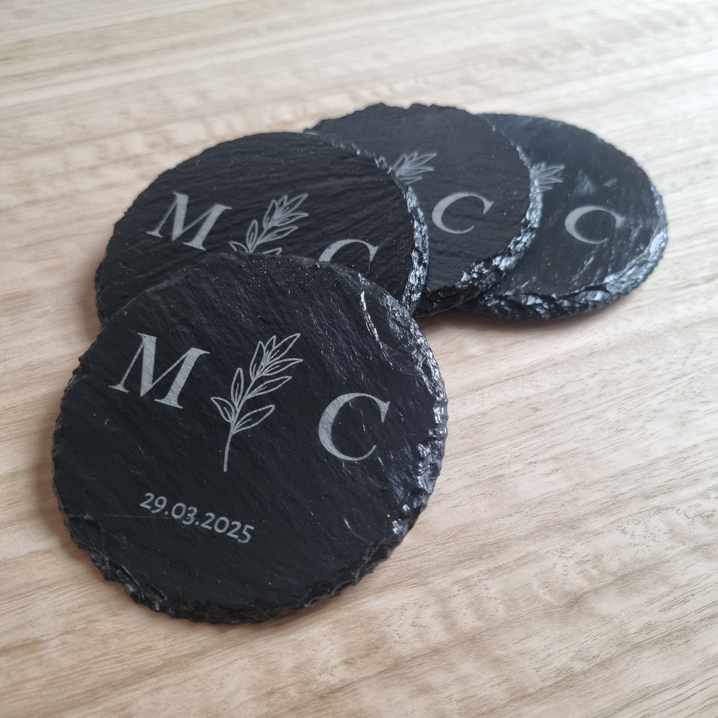 Slate coaster - Botanical design round