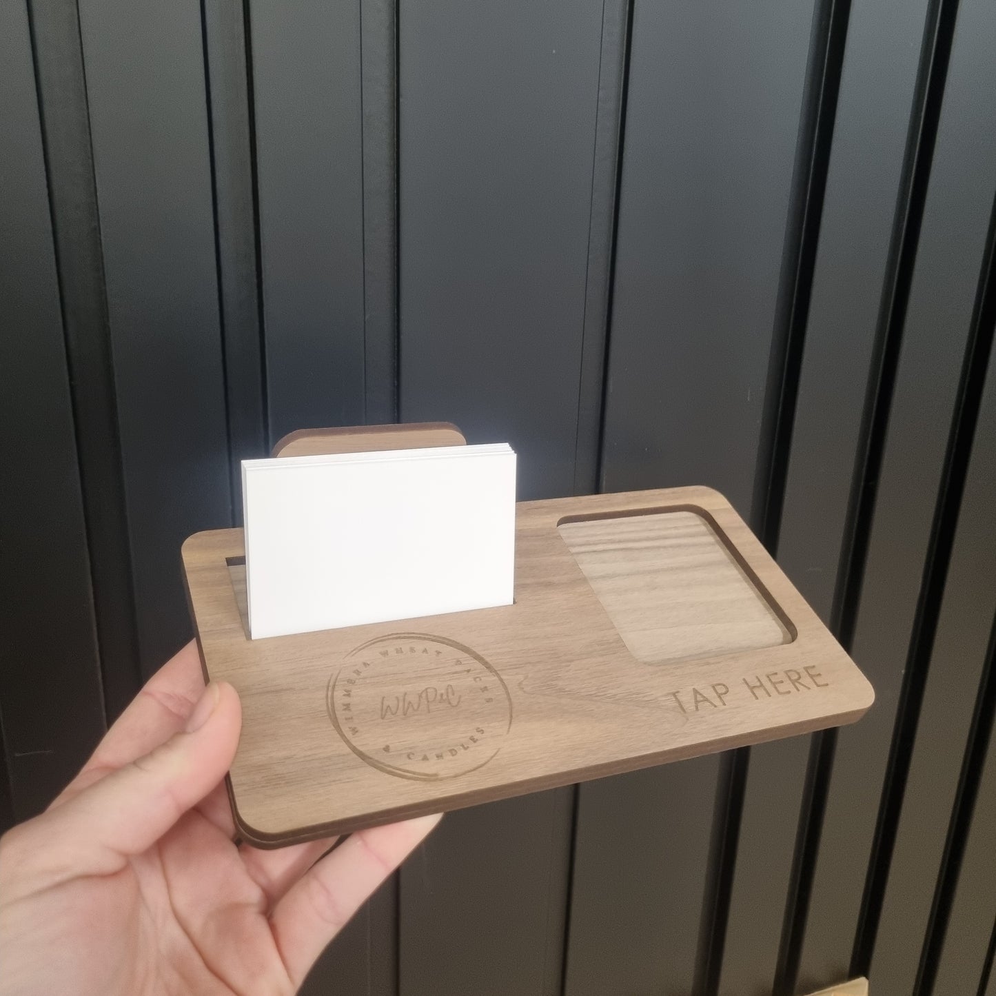 Tyro reader and business card holder - engraved logo
