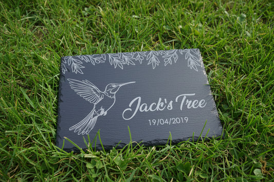 Slate Memorial Plaque - Hummingbird and botanical design