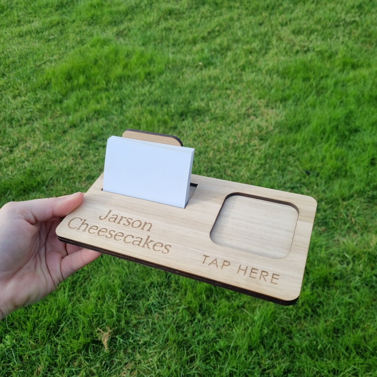 Square reader and business card holder - engraved logo