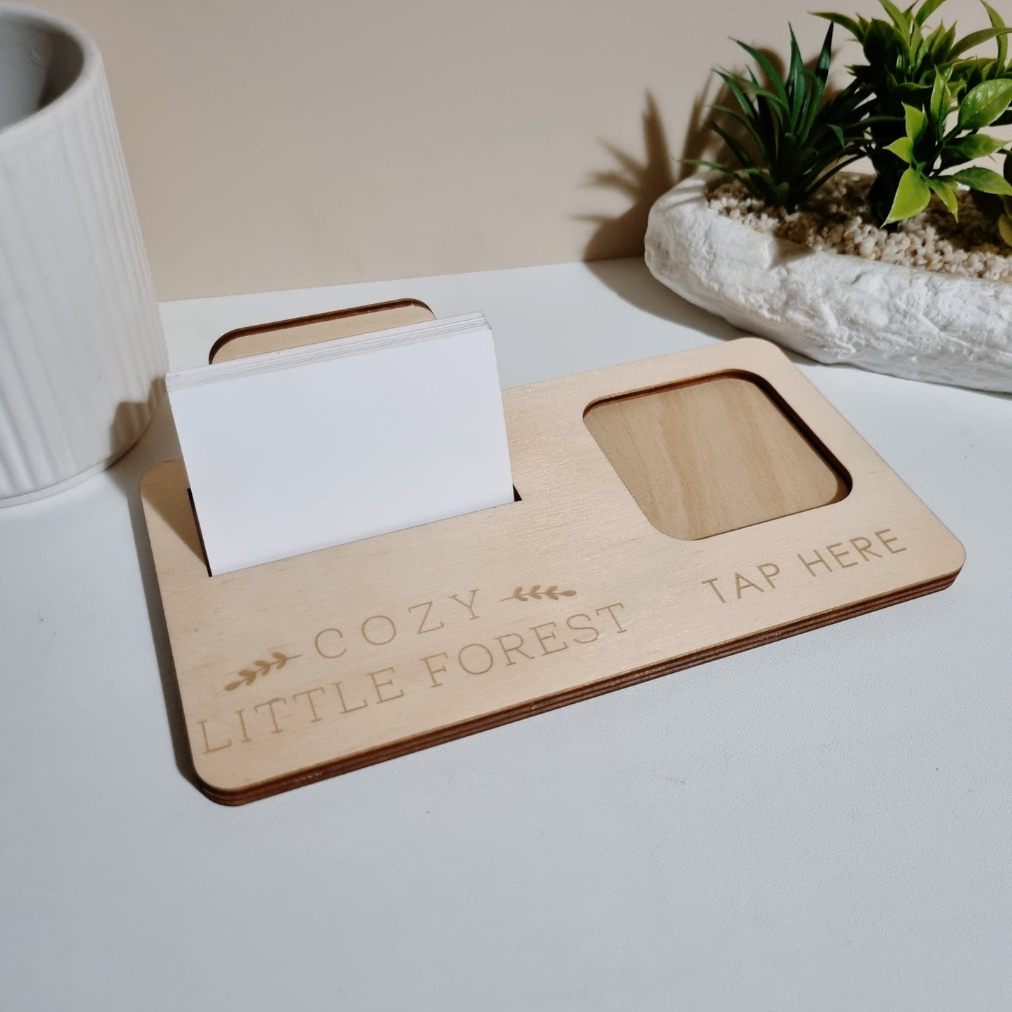 Square reader and business card holder - engraved logo