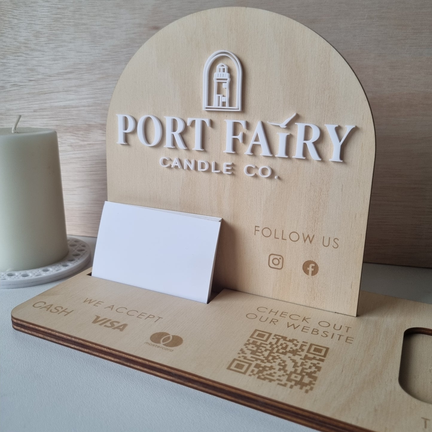 Business Station - Logo, social media icons, business card holder, payment methods, QR code, square reader holder