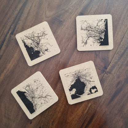 Maps - set of 4 Cork coasters