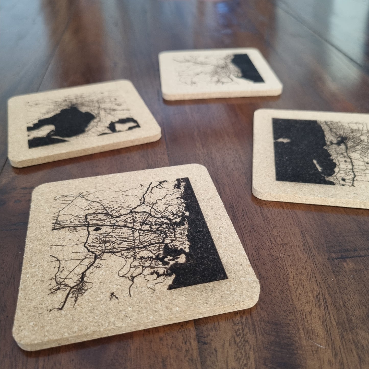 Maps - set of 4 Cork coasters