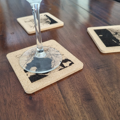 Maps - set of 4 Cork coasters