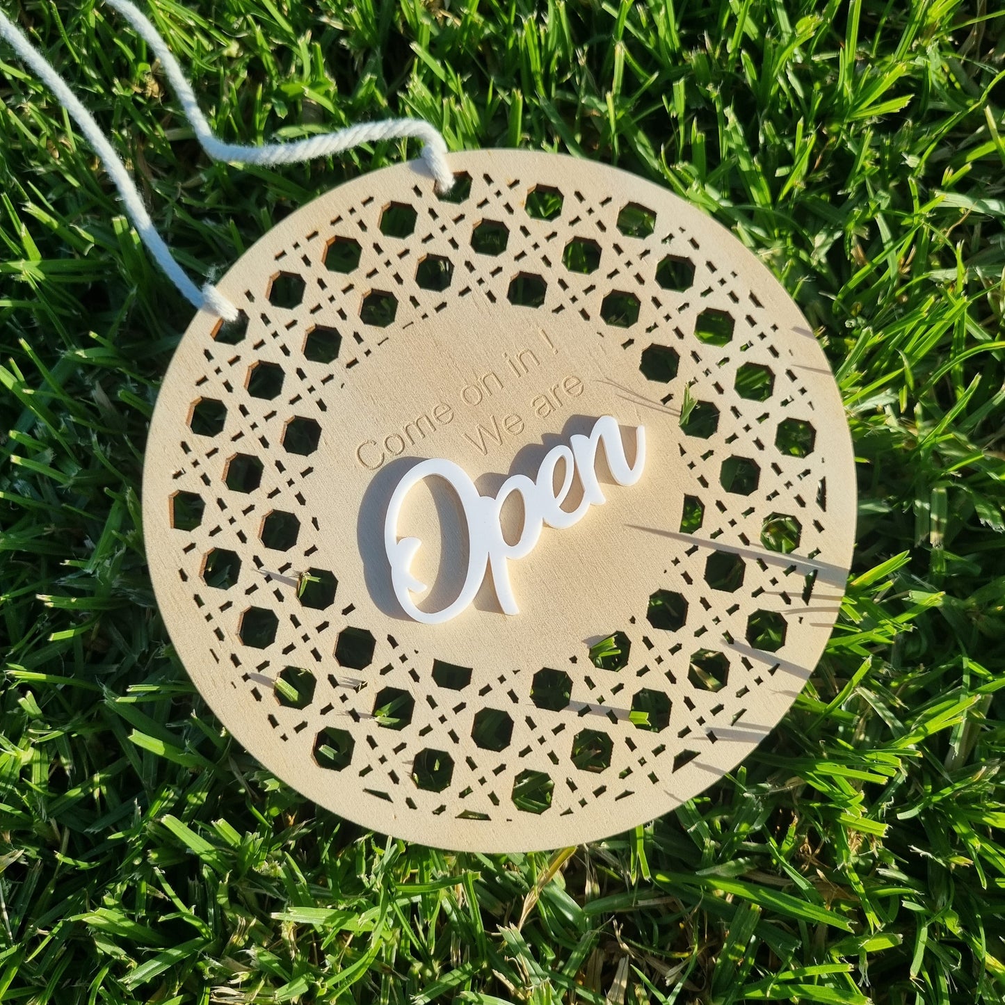 Open sign - rattan round