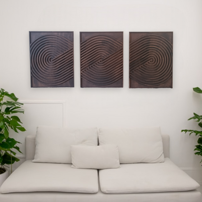 Geometric loops wood wall art - set of 3