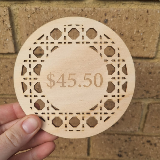 Large rattan price tag - engraved