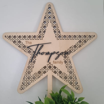 Rattan star with Family name - Christmas tree topper