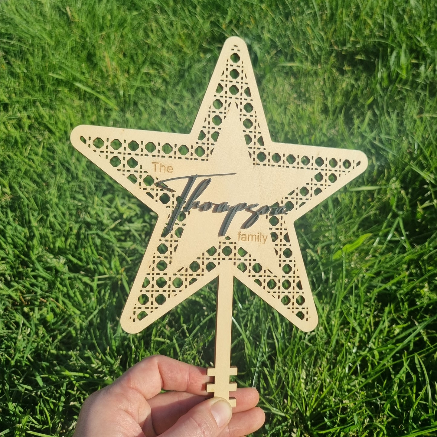 Rattan star with Family name - Christmas tree topper