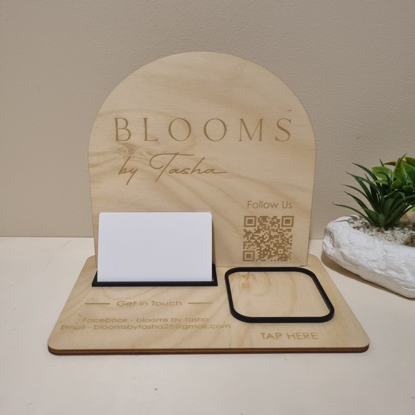 Business station - logo, QR code, contact details, business card and square reader holder