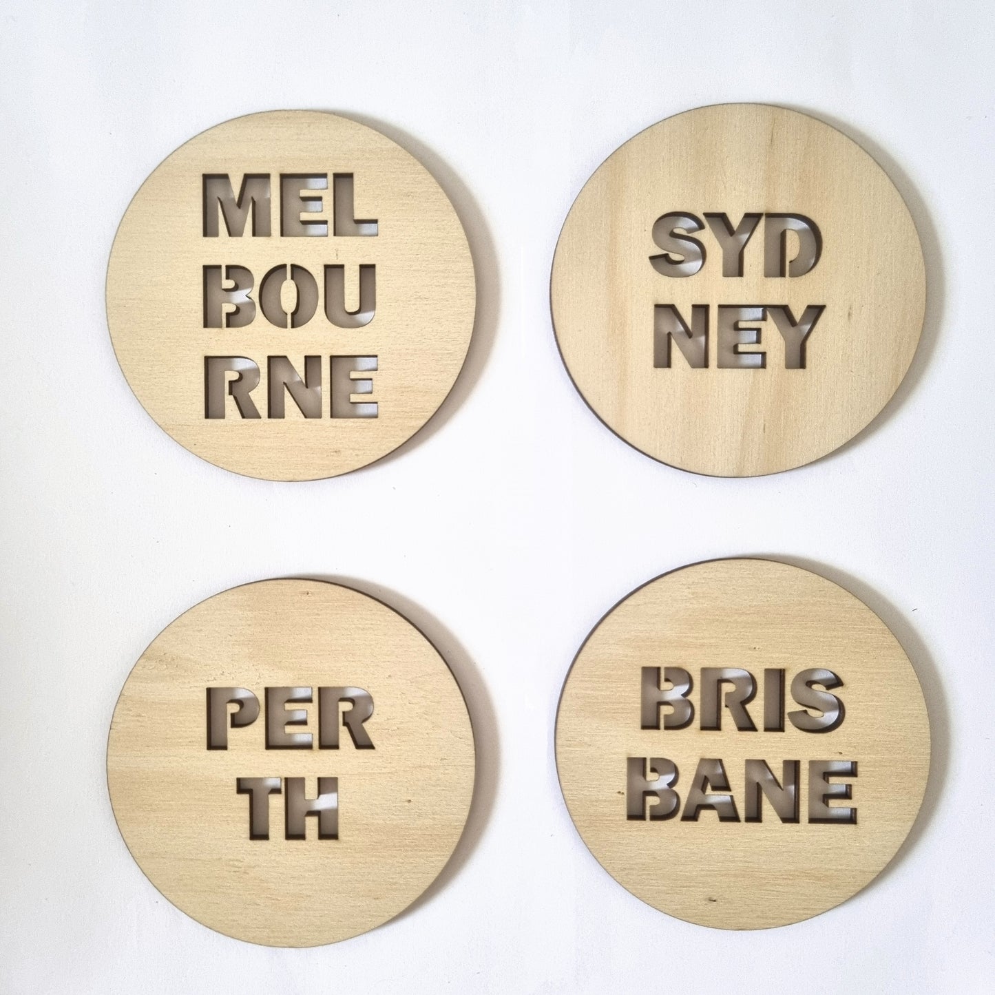 Round coaster set of 8 Australian cities