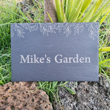 Slate Memorial Plaque - Paw print and botanical design