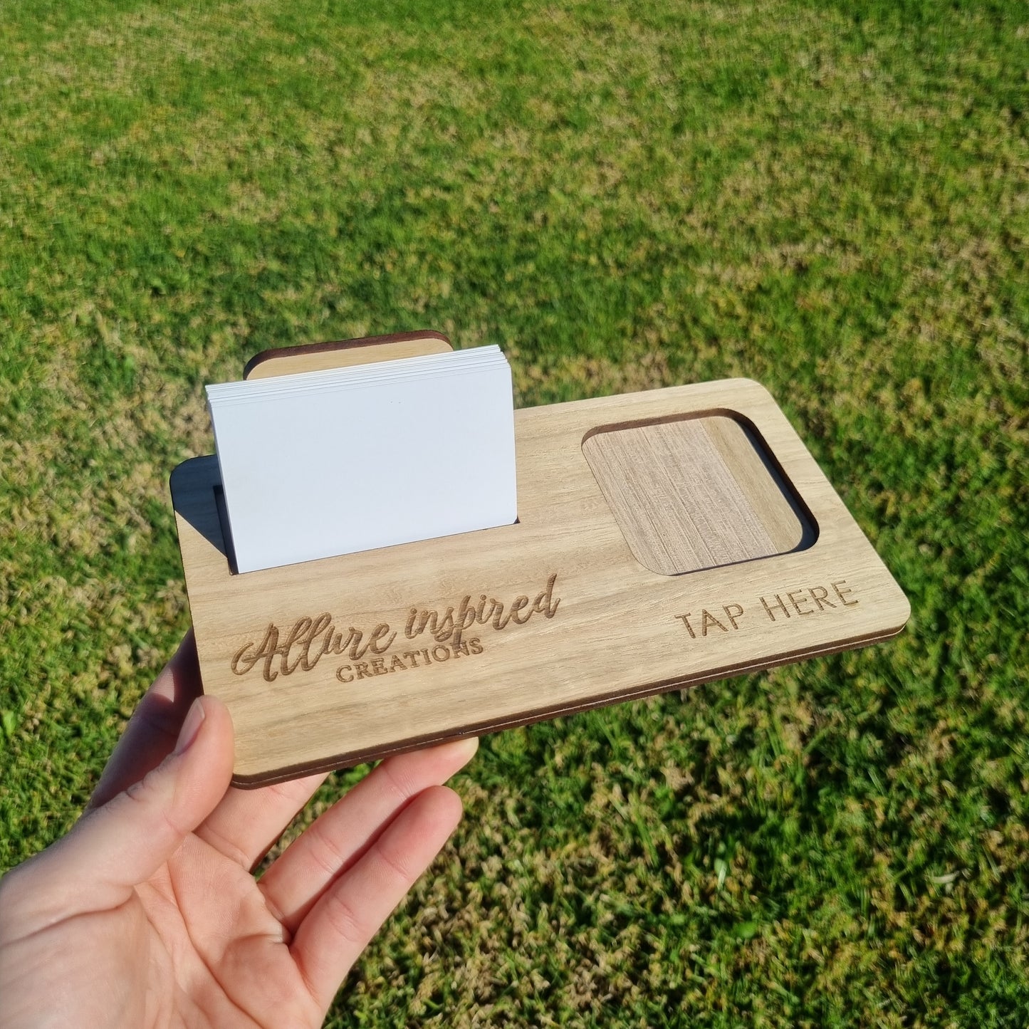 Square reader and business card holder - engraved logo