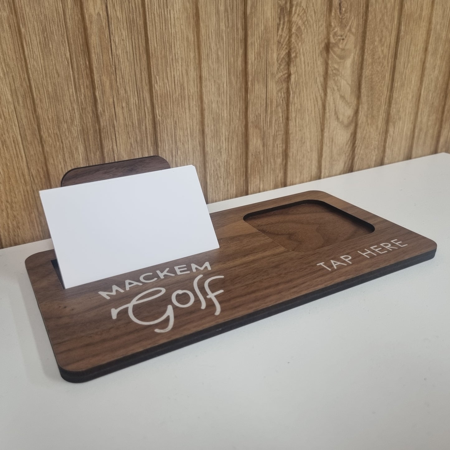 Square reader and business card holder - engraved logo