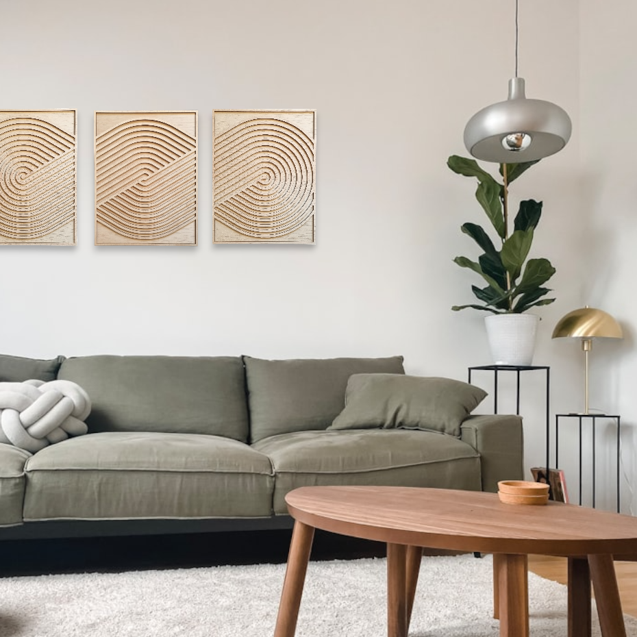 Geometric loops wood wall art - set of 3