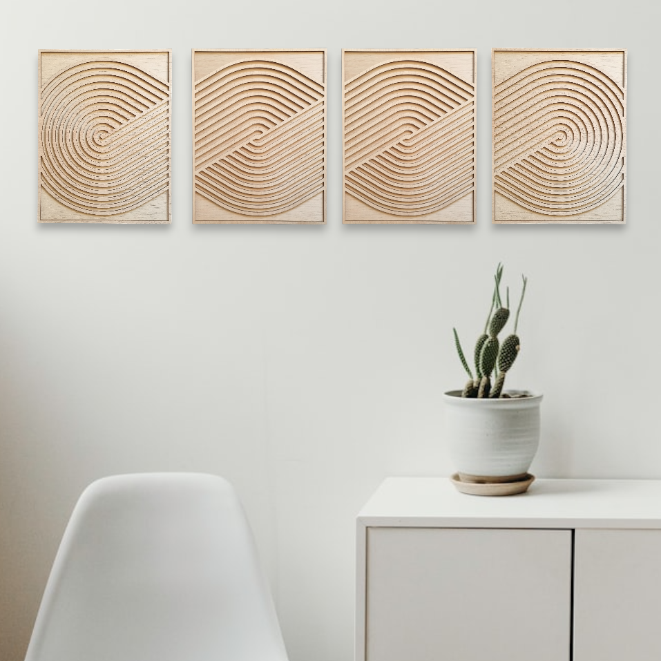 Geometric loops wood wall art - set of 3