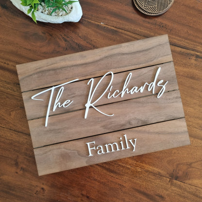 Family name sign - slat design with hidden key holder