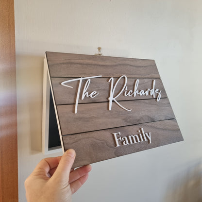 Family name sign - slat design with hidden key holder