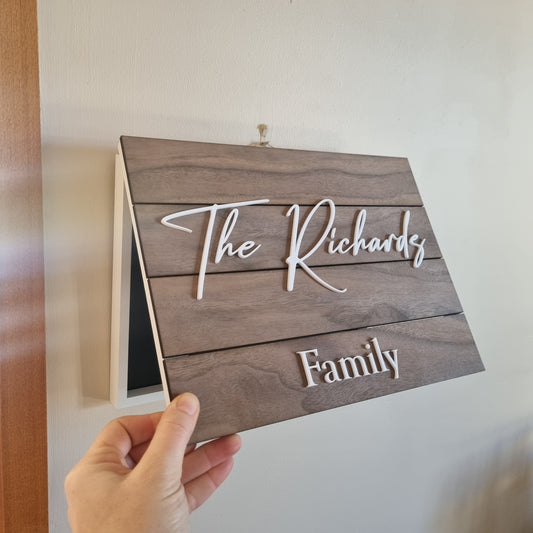 Family name sign - slat design with hidden key holder