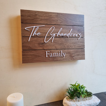 Family name sign - slat design with hidden key holder