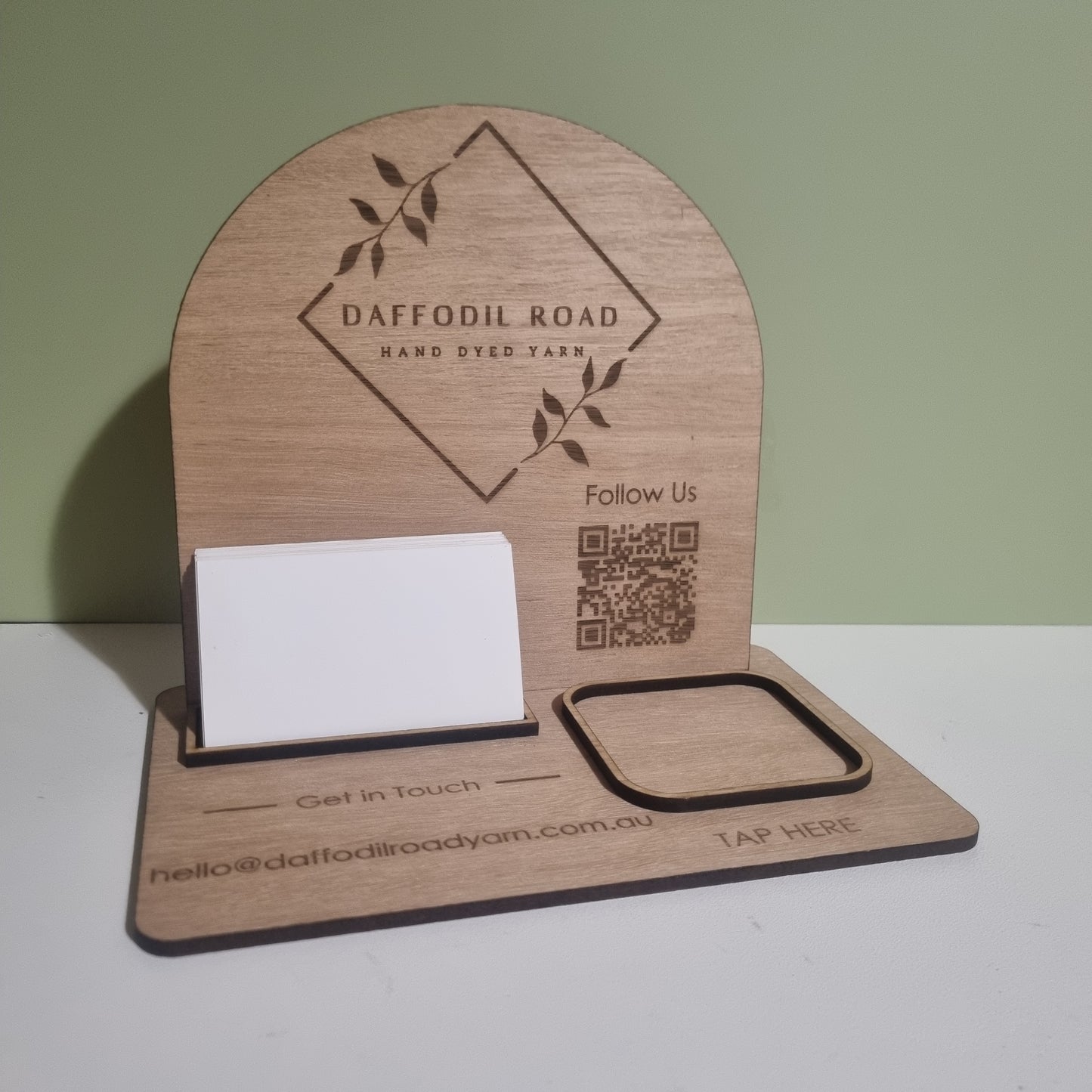 Business station - logo, QR code, contact details, business card and square reader holder