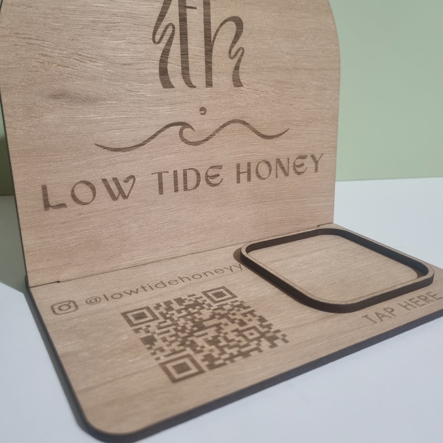 Business station - logo, QR code, and square reader holder