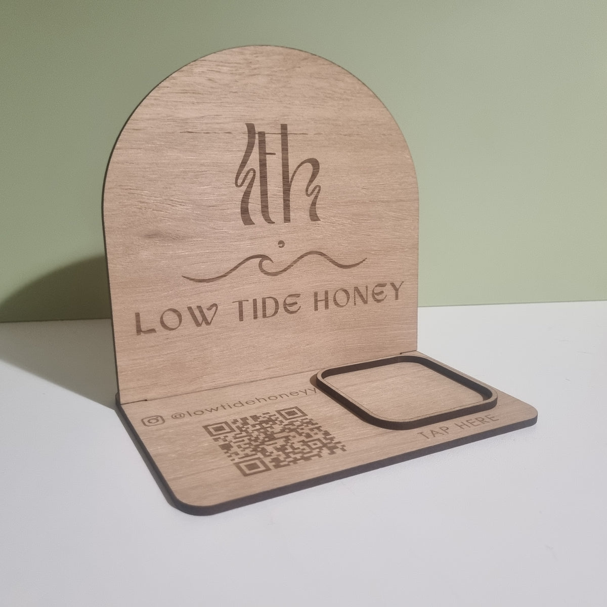 Business station - logo, QR code, and square reader holder