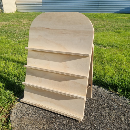 Standing board card product display - curved top