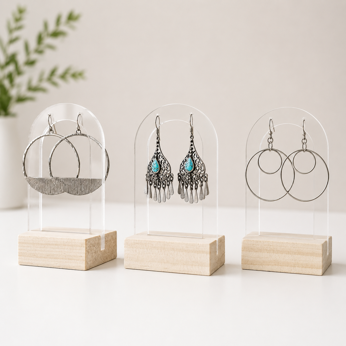 Wood block earring holder - single pair