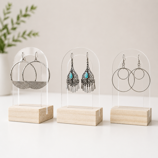 Wood block earring holder - single pair