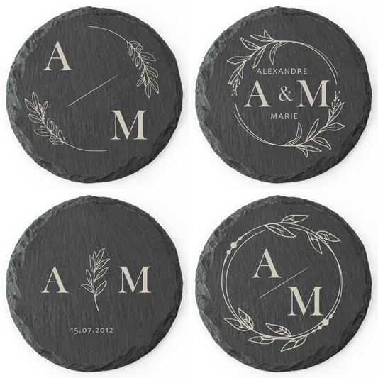 Slate coaster - Botanical design round