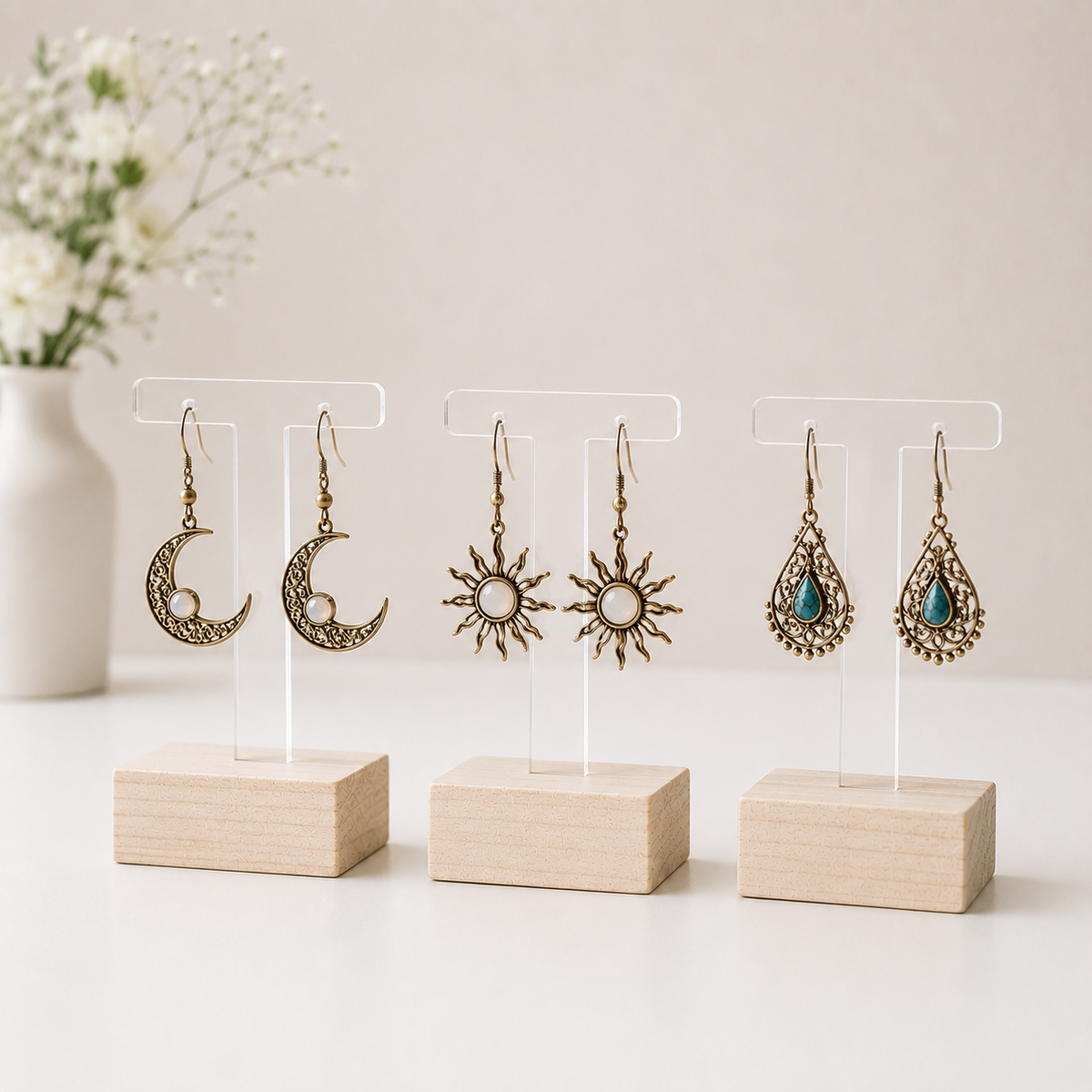 Wood block earring holder - T shape