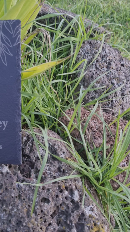 Slate Memorial Plaque - Paw print and botanical design