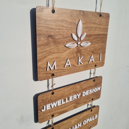 Hanging tiered signs