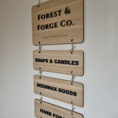 Hanging tiered signs