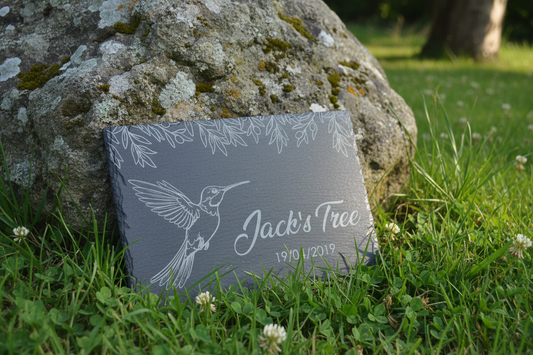 Slate Memorial Plaque - Hummingbird and botanical design