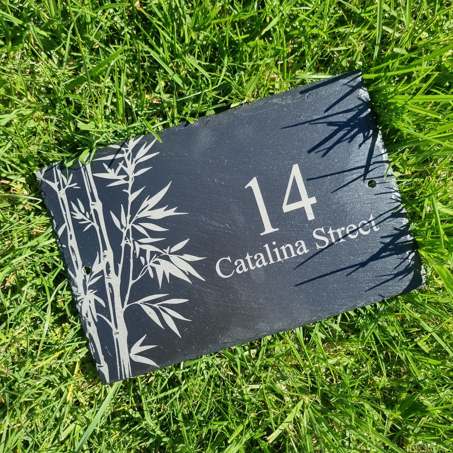 Slate House number Plaque - Bamboo design