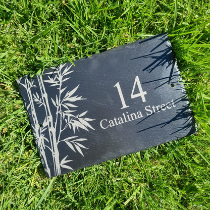 Slate House number Plaque - Bamboo design