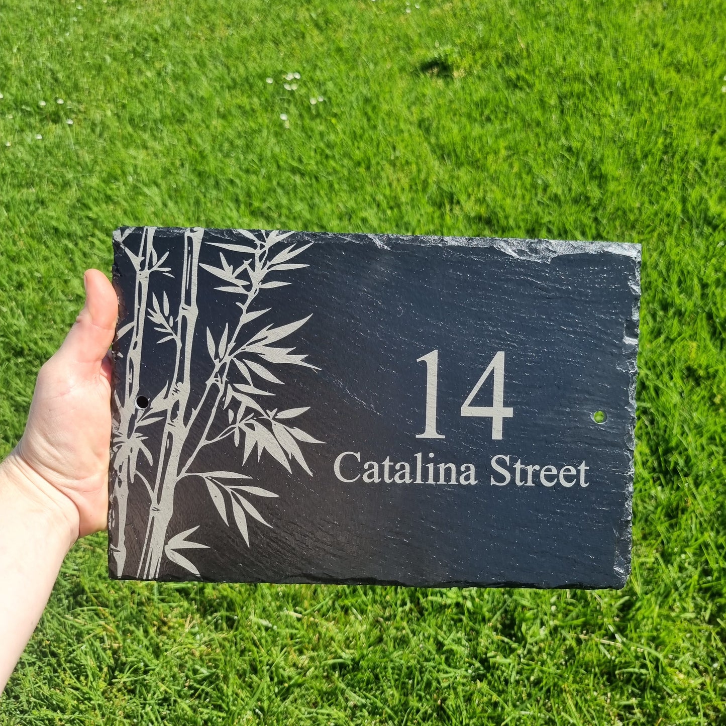 Slate House number Plaque - Bamboo design