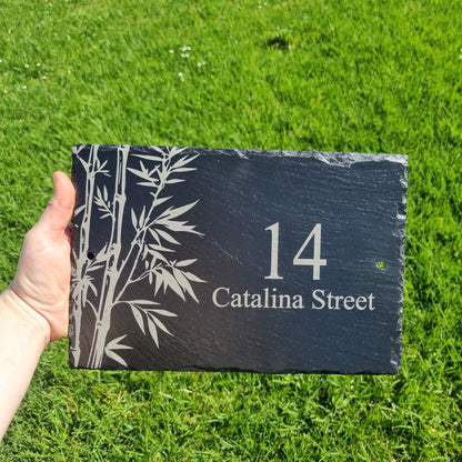 Slate House number Plaque - Bamboo design