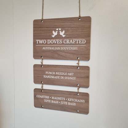 Hanging tiered signs