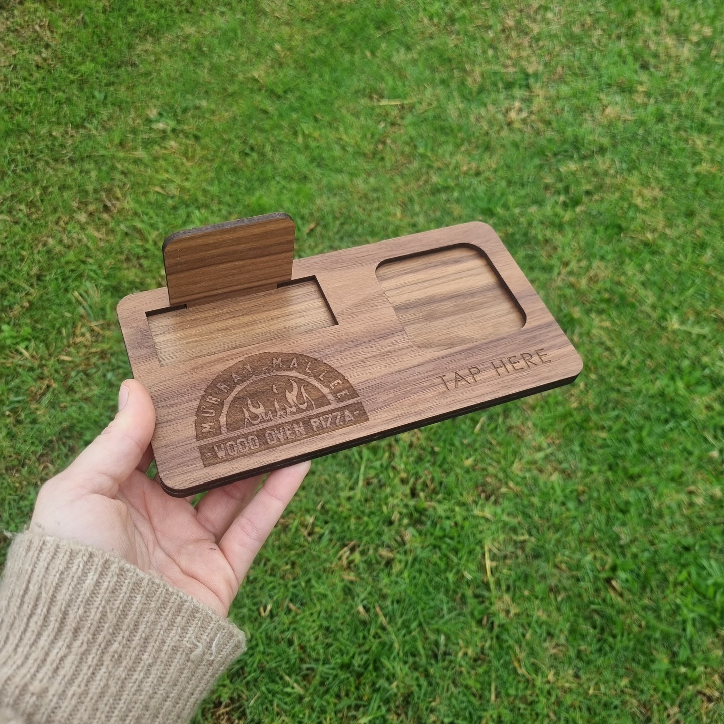 Square reader and business card holder - engraved logo